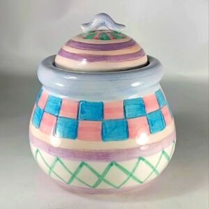 Colorful Hand Painted Ceramic Lotus Jar with Lid